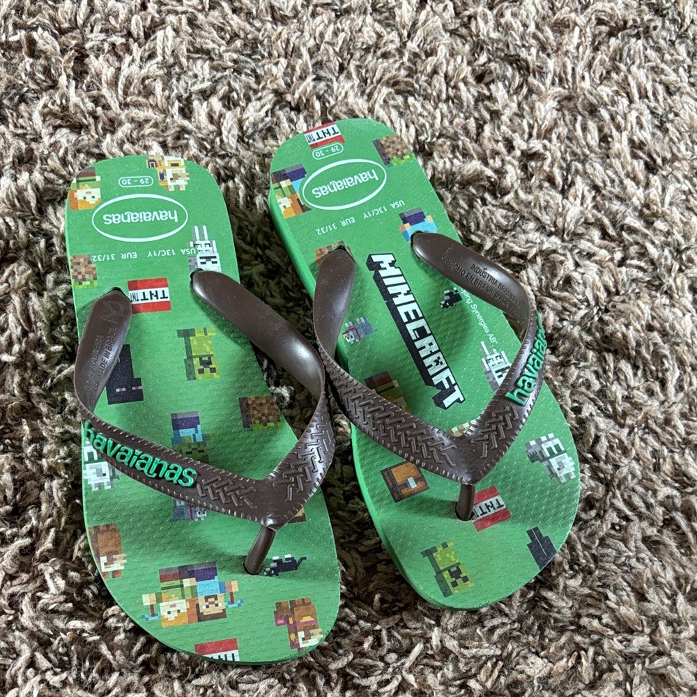 Havaianas Kids Green Minecraft Flip Flops